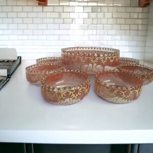 Hand painted Glassware Set 7 pieces Pink Peach White